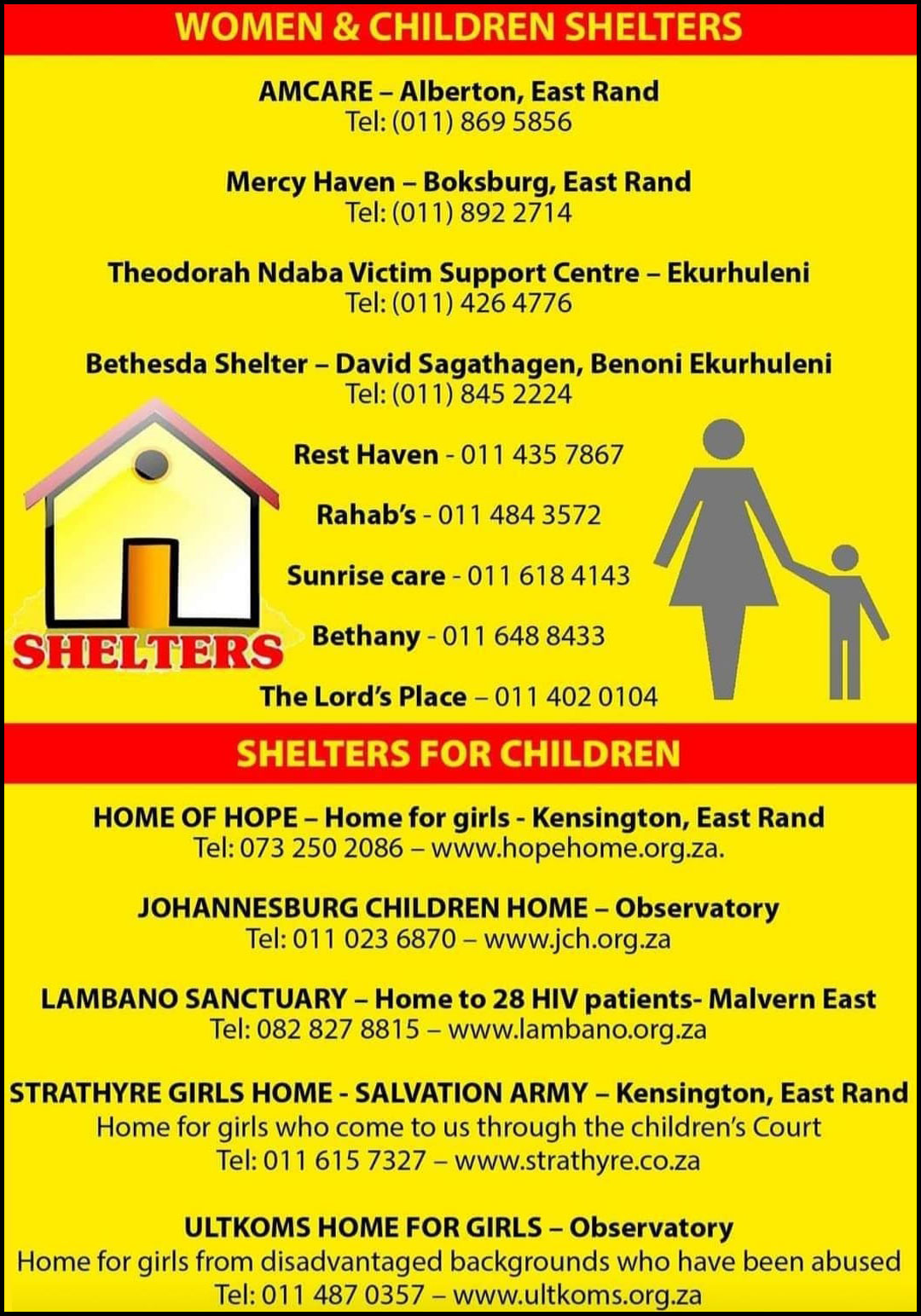 Shelters can be contacted